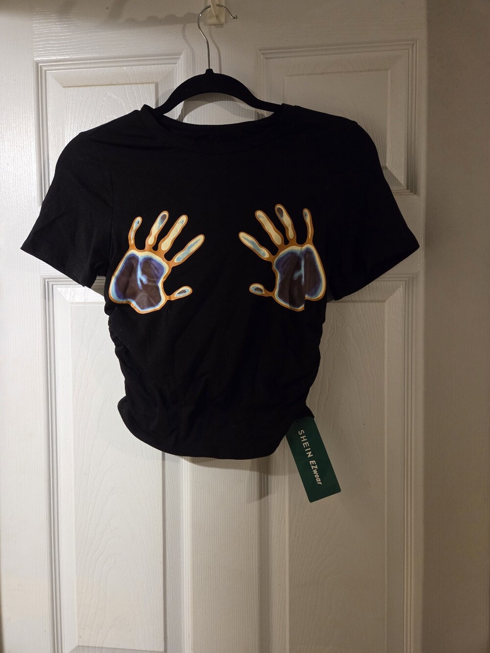 SHEIN Black Short Sleeve Top Ruched on Sides